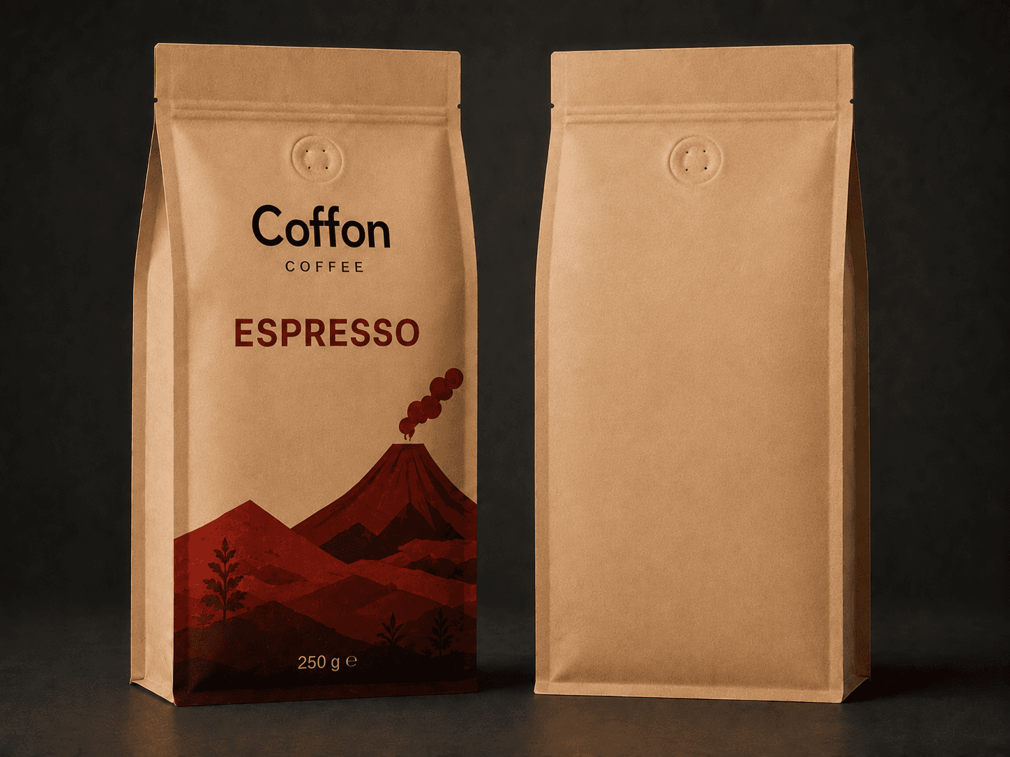 COFFON COFFEE Espresso 250 g kraft ambalaj — ön ve arka yüz