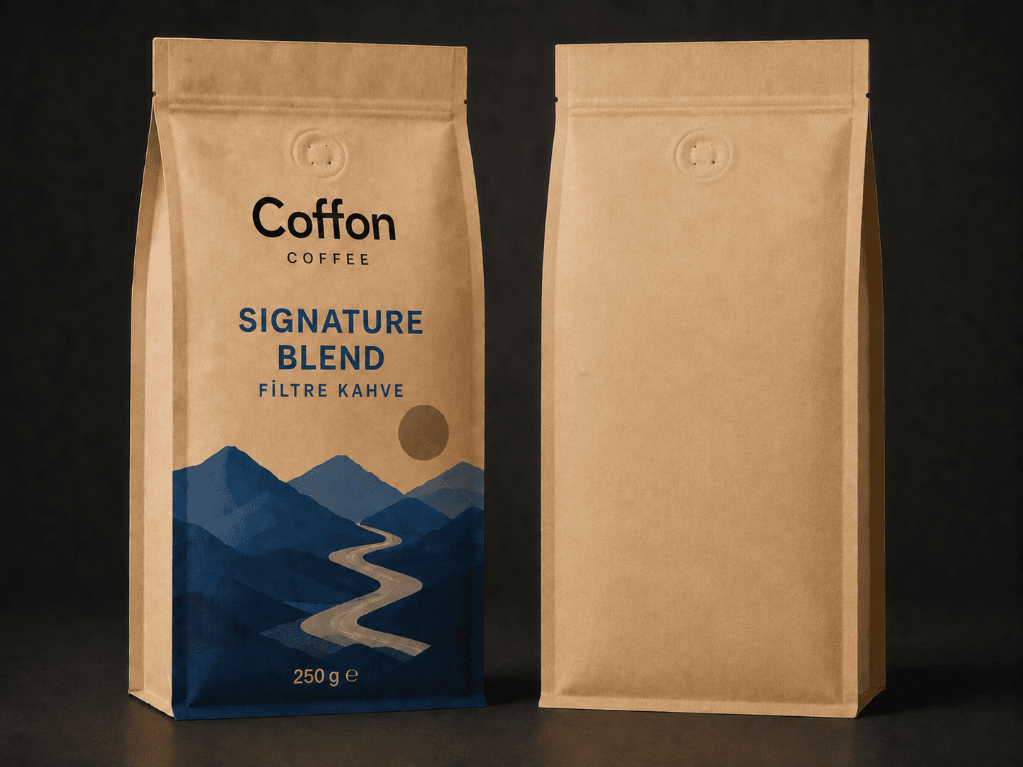 COFFON COFFEE Signature Blend Filtre Kahve 250 g kraft ambalaj — ön ve arka yüz
