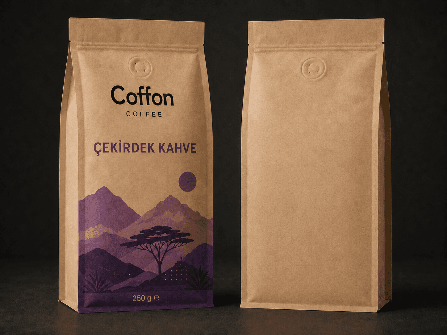 COFFON COFFEE Çekirdek Kahve 250 g kraft ambalaj — ön ve arka yüz
